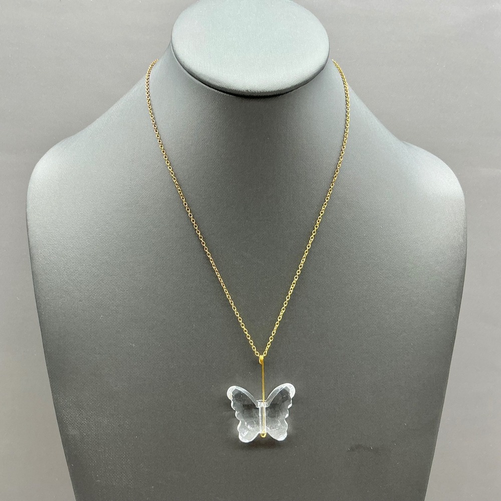 Butterfly Pendant Necklace Gold Tone Clear Crystal Animal Charm Fashion Jewelry